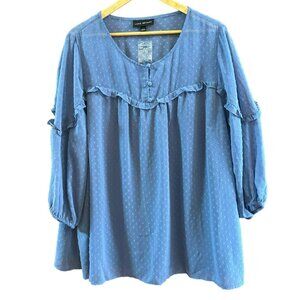 Lane Bryant Women's Blue Swiss Dot Blouse Size 22/24 3/4 Sleeve Ruffle NWT